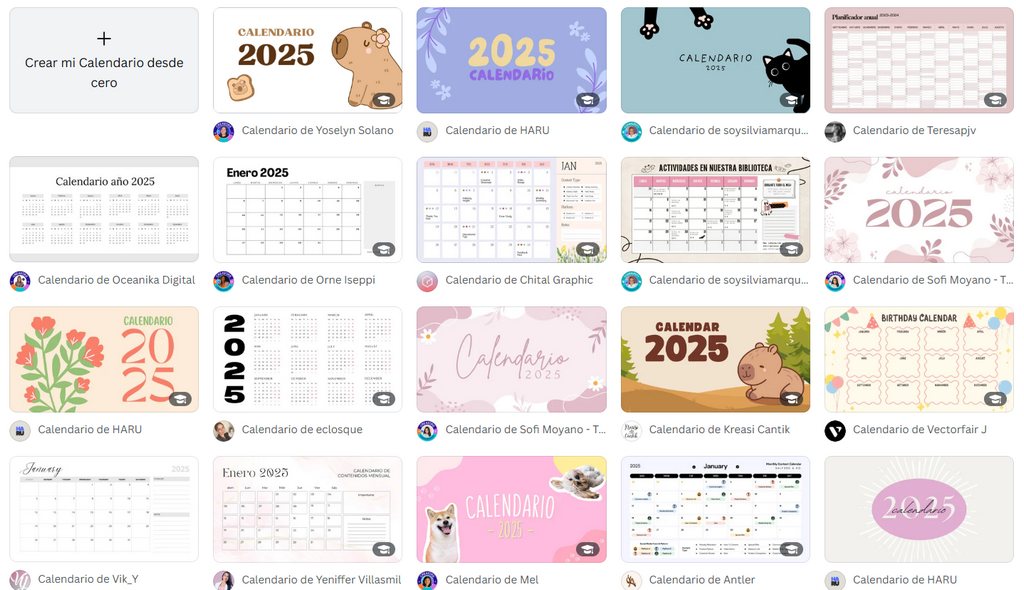 Calendarios 2025 Canva